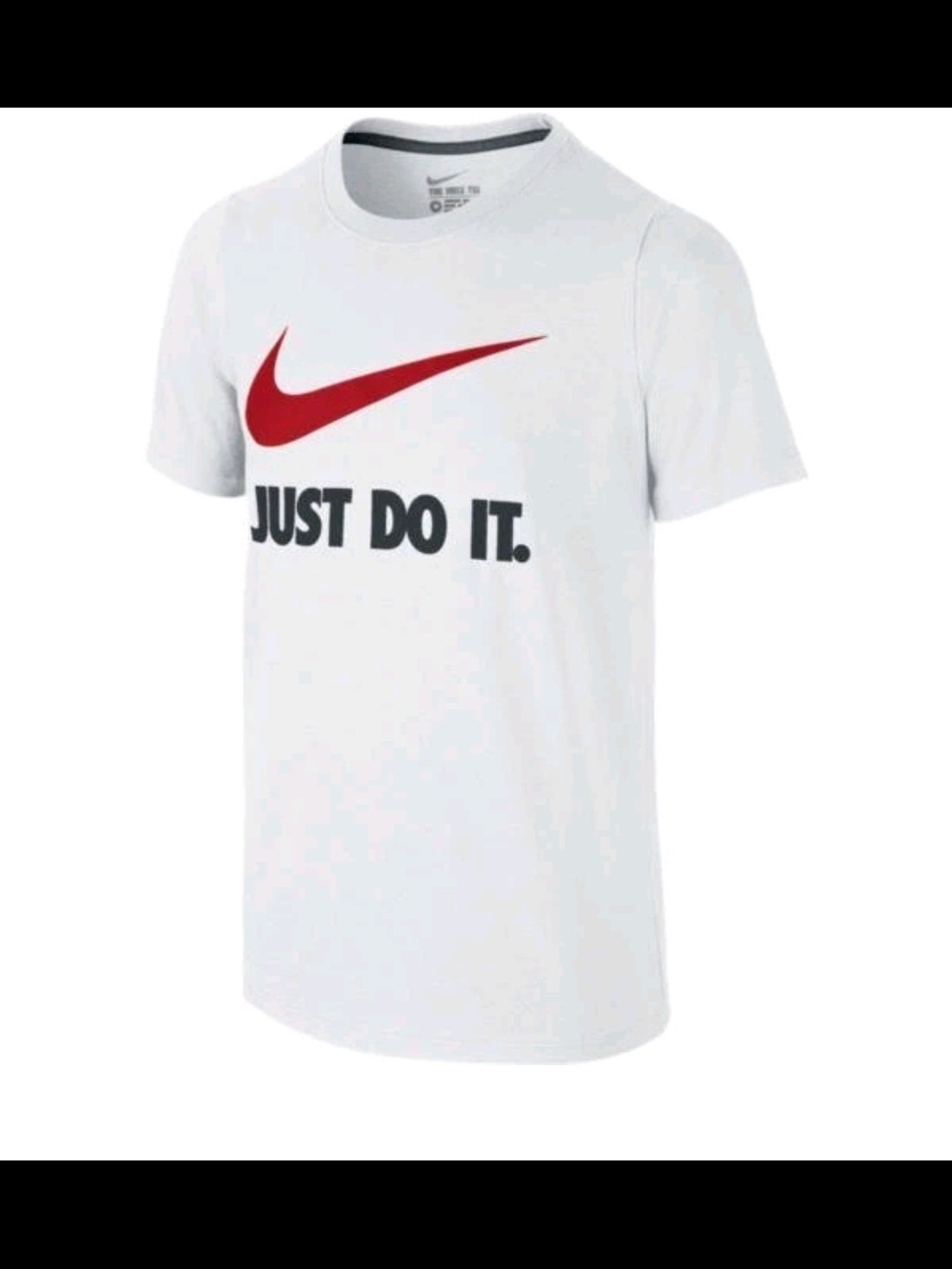 Nike White Short Sleeve Tee with Red Swoosh and Black Text